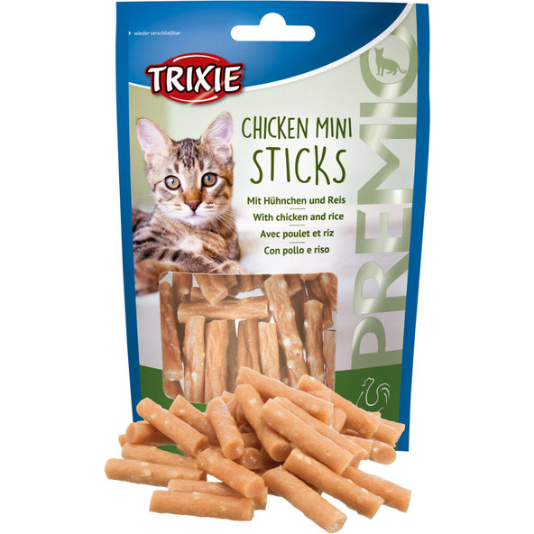 TRIXIE Premio Mini tyčinky s kuřecím masem a rýží pro kočky 50 g