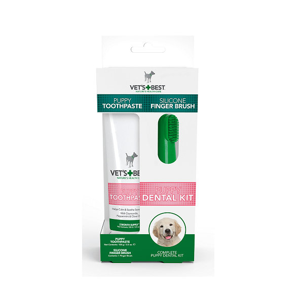 VET'S BEST sada na čištění zubů pro štěňata dentální gel + silikonový náprstek pro psy 100 g