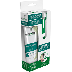 VET'S BEST sada na čištění zubů pro psy dentální gel 100 g + kartáček