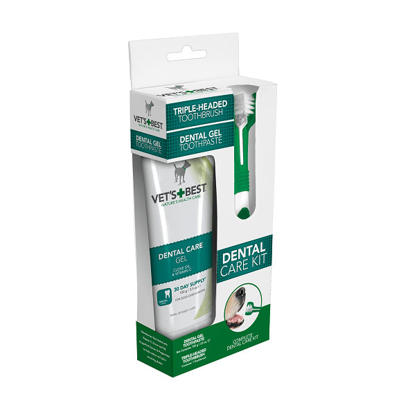 VET'S BEST sada na čištění zubů pro psy dentální gel 100 g + kartáček
