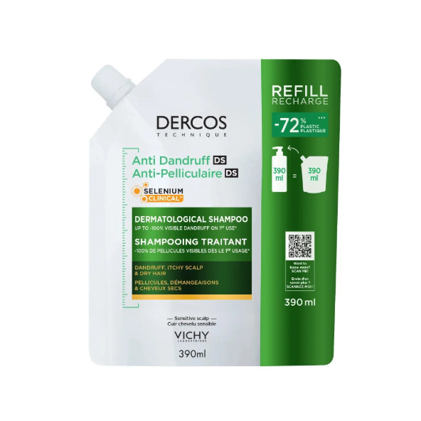 VICHY Dercos náhradní náplň šampon proti suchým lupům 390 ml