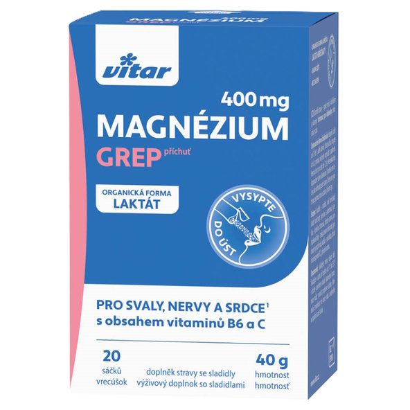 Vitar Hořčík 400 mg + vitamíny B6 a C grep 20 sáčků