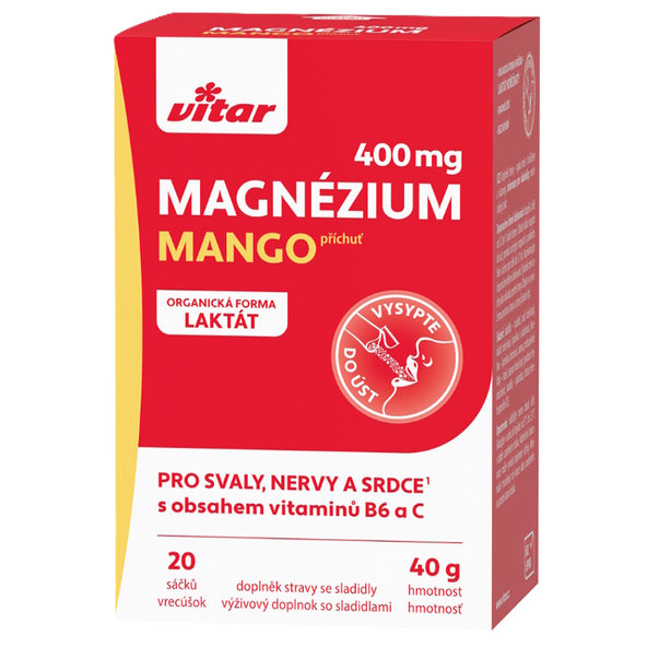 Vitar Hořčík 400 mg + vitamíny B6 a C mango 20 sáčků