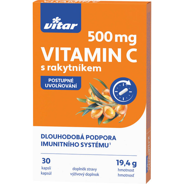 Vitar Vitamín C 500 mg s rakytníkem postupné uvolňování 30 kapslí