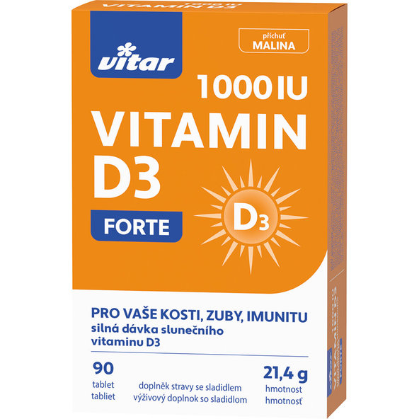 Vitar Vitamin D3 Forte 1000 IU malinové tablety 90 ks