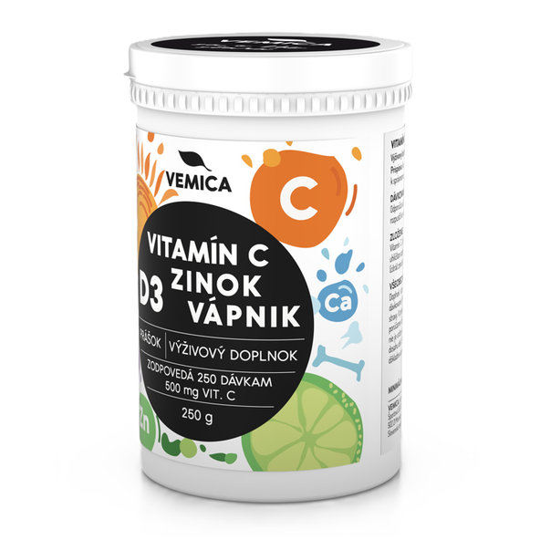 Vemica Vitamín C + D3 + Zn + Ca 250 g prášek