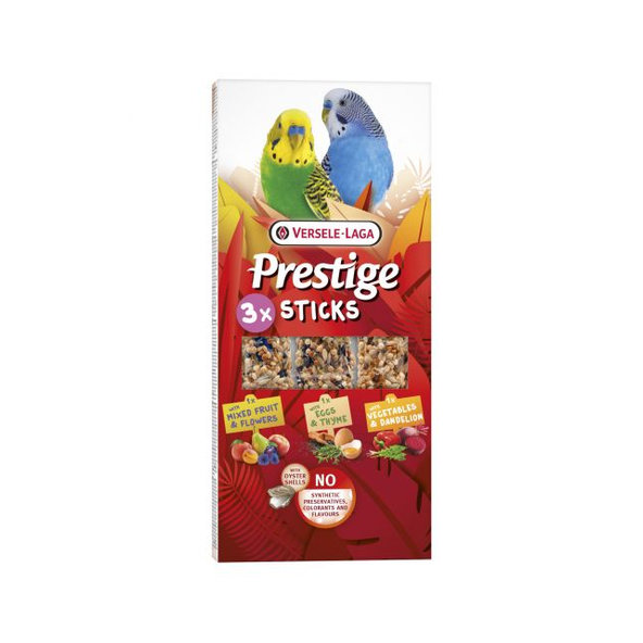 Versele Laga Prestige Sticks Small Parakeets tyčinky pro malé papoušky 3 příchutě 3 ks 90 g