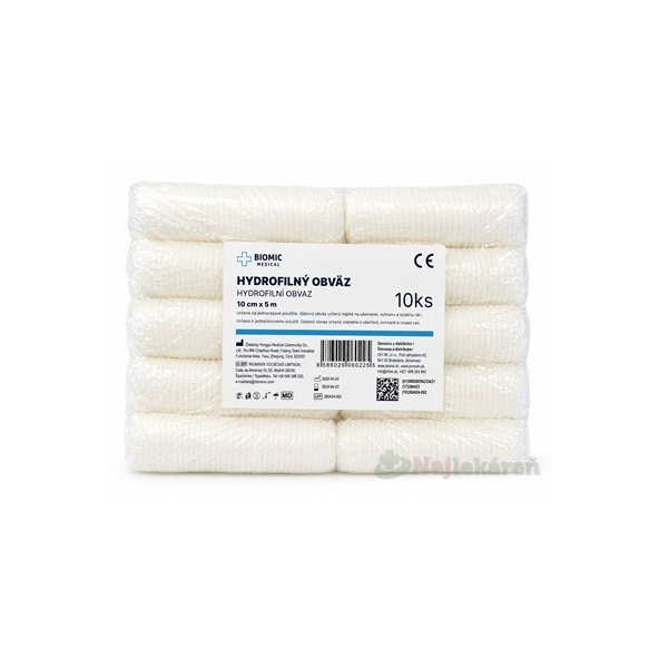 BIOMIC Obinadlo hydrofilní nesterilní 10 cm × 5 m 10 ks