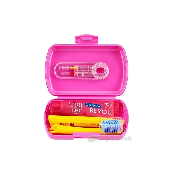 CURAPROX Travel set růžový dvojdržák