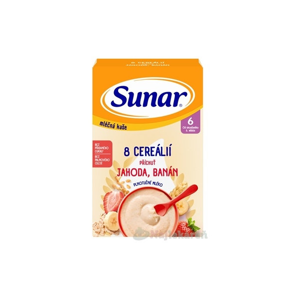 Sunar mléčná kaše 8 cereálií jahoda banán 6m+ 210 g