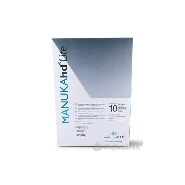 MANUKAhd Lite obvaz impregnovaný medem 10 × 12,5 cm 10 ks