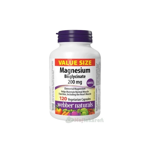 Webber Naturals Magnesium bisglycinát 200 mg 120 kapslí