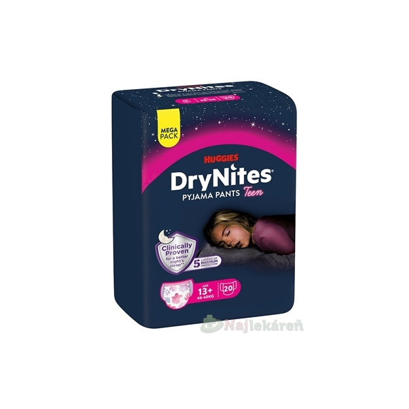 Huggies DryNites XL Mega kalhotky pro dívky 13+ let 48–60 kg 20 ks