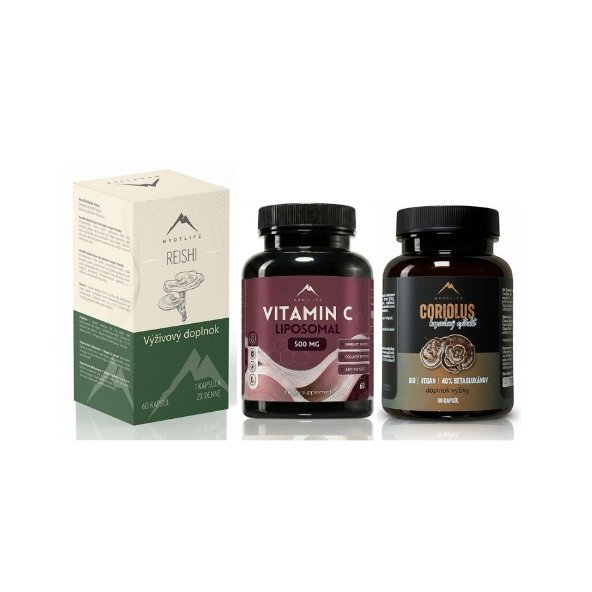 Hrotlife Vyhrocená imunita Reishi + Coriolus + Vitamin C 210 kapslí