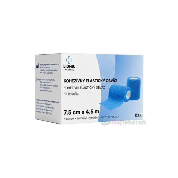 BIOMIC Kohezivní elastické obinadlo modré 7,5 cm × 4,5 m 12 ks