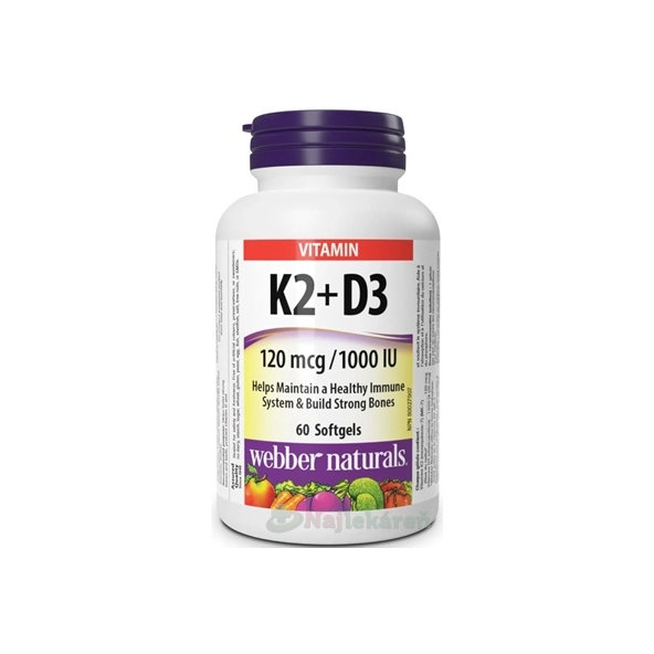 WEBBER NATURALS Vitamín K2 120 mcg + D3 1000 IU 60 kapsúl