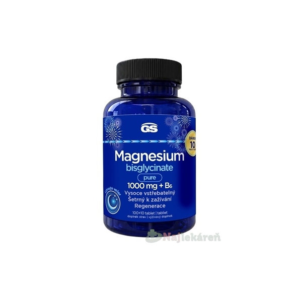 GS Magnesium bisglycinát pure 1000 mg + B6 Dárek 100 + 10 tablet