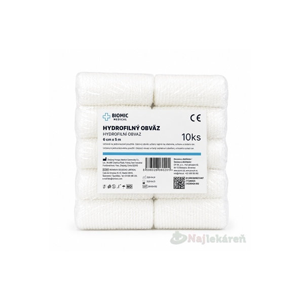 BIOMIC Obinadlo hydrofilní nesterilní 6 cm × 5 m 10 ks