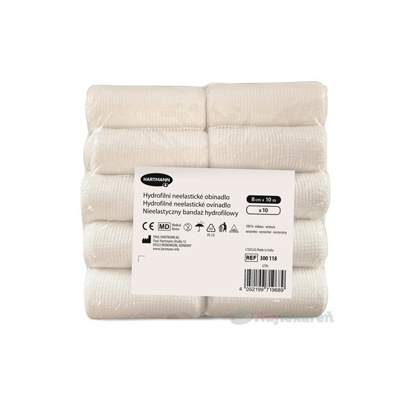 Hydrofilní neelastické obinadlo nesterilní 8 cm × 10 m 10 ks