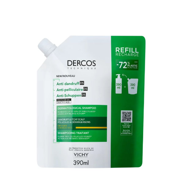 VICHY Dercos náhradní náplň šampon proti suchým lupům 390 ml