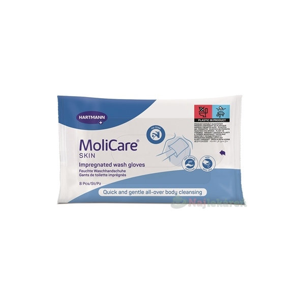 MoliCare SKIN Napuštěné mycí rukavice modré 8 ks