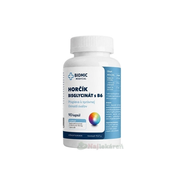 BIOMIC HOŘČÍK bisglycinát + Vitamín B6 90 kapslí